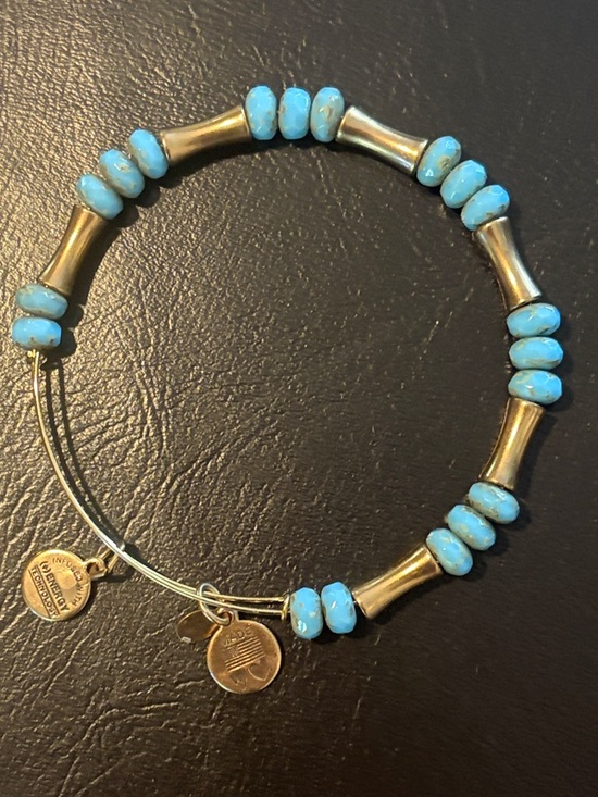 Alex and Ani Jewelry - Alex and Ani Turquoise Bead and Gold-Tone Tube Expandable Bracelet